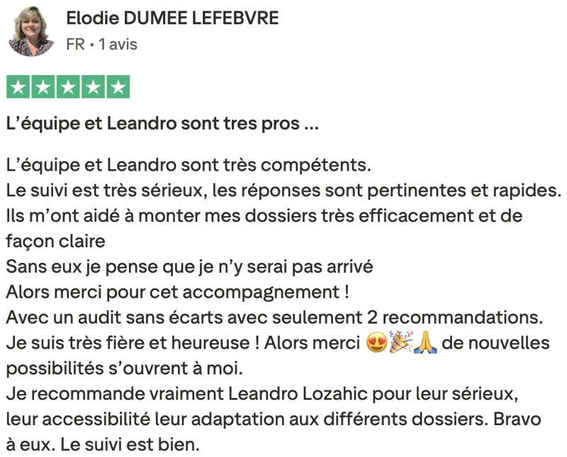 Avis Trustpilot vérifié — Elodie Dumee-Lefebvre