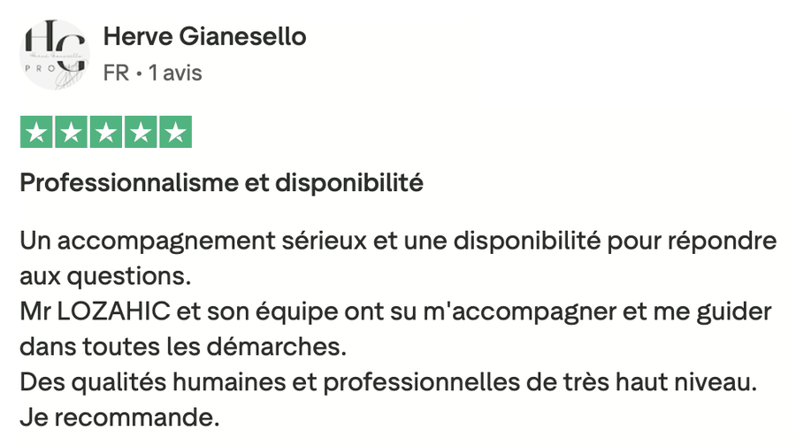 Avis Trustpilot vérifié — Hervé, professionnalisme et disponibilité